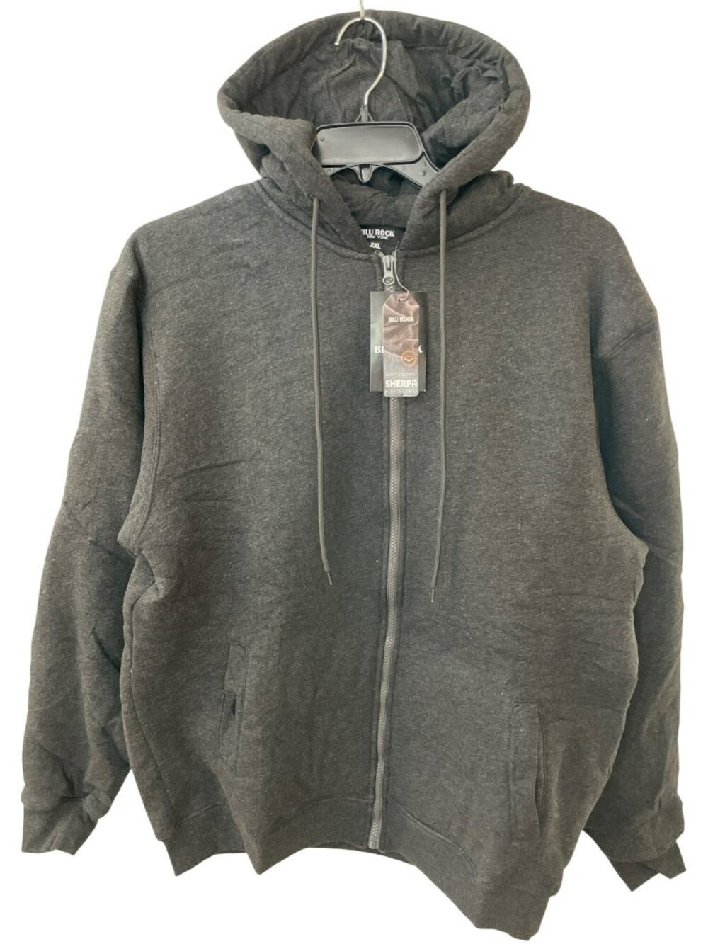 Blu Rock Sherpa Lined Zip-Up Charcoal Hoodie Pockets Fleece Men's Sz 2XL $50NWT